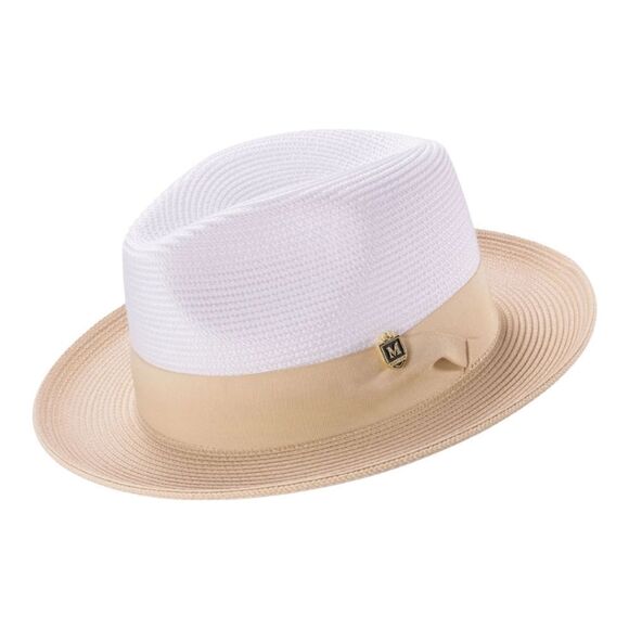 MONTIQUE  BGE TWO-TONE  WIDE BRIM W/ MATCHING GROSGRAIN RIBBON FEDORA HAT H47 - Picture 2 of 2